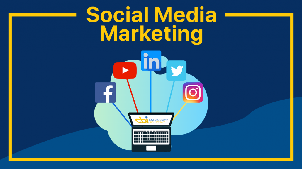 Social Media Logos and a laptop with cbi marketing logo